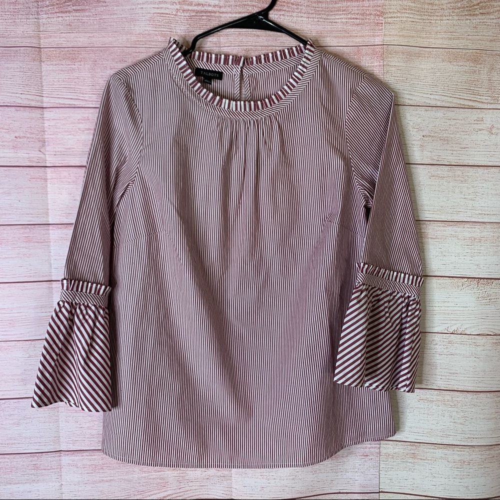 Talbots Maroon/Red and White Stripped Blouse SizeXS
